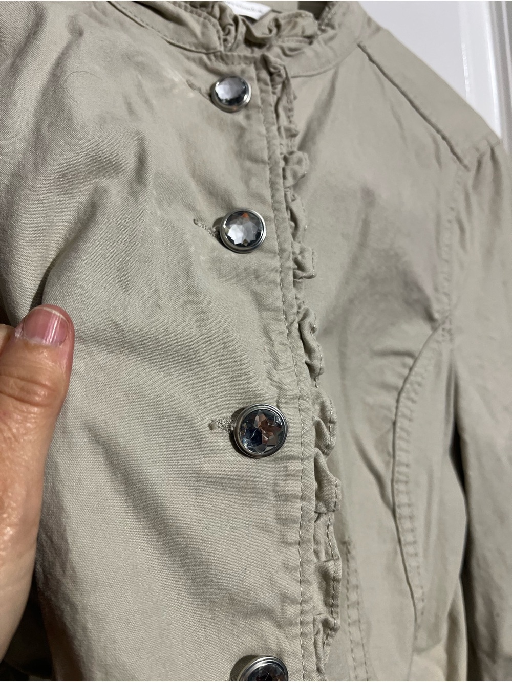 Christopher & Banks Light Khaki Ruffle-Trim Utility Jacket - Picture 3 of 5